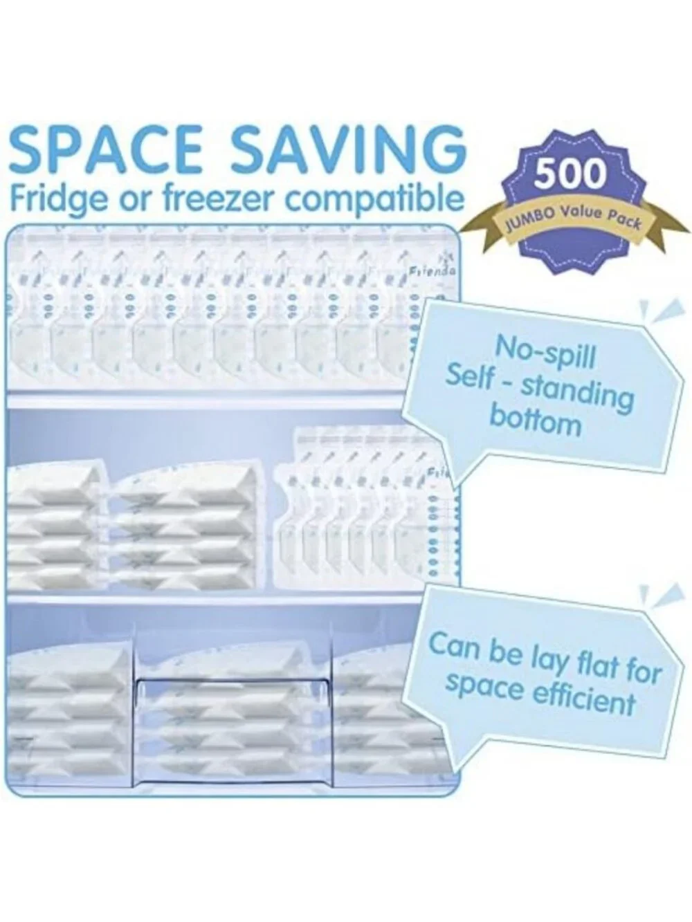 500 Count Breastmilk Storage Bags - 8 oz Leak-Proof Freezer Safe Milk Bags